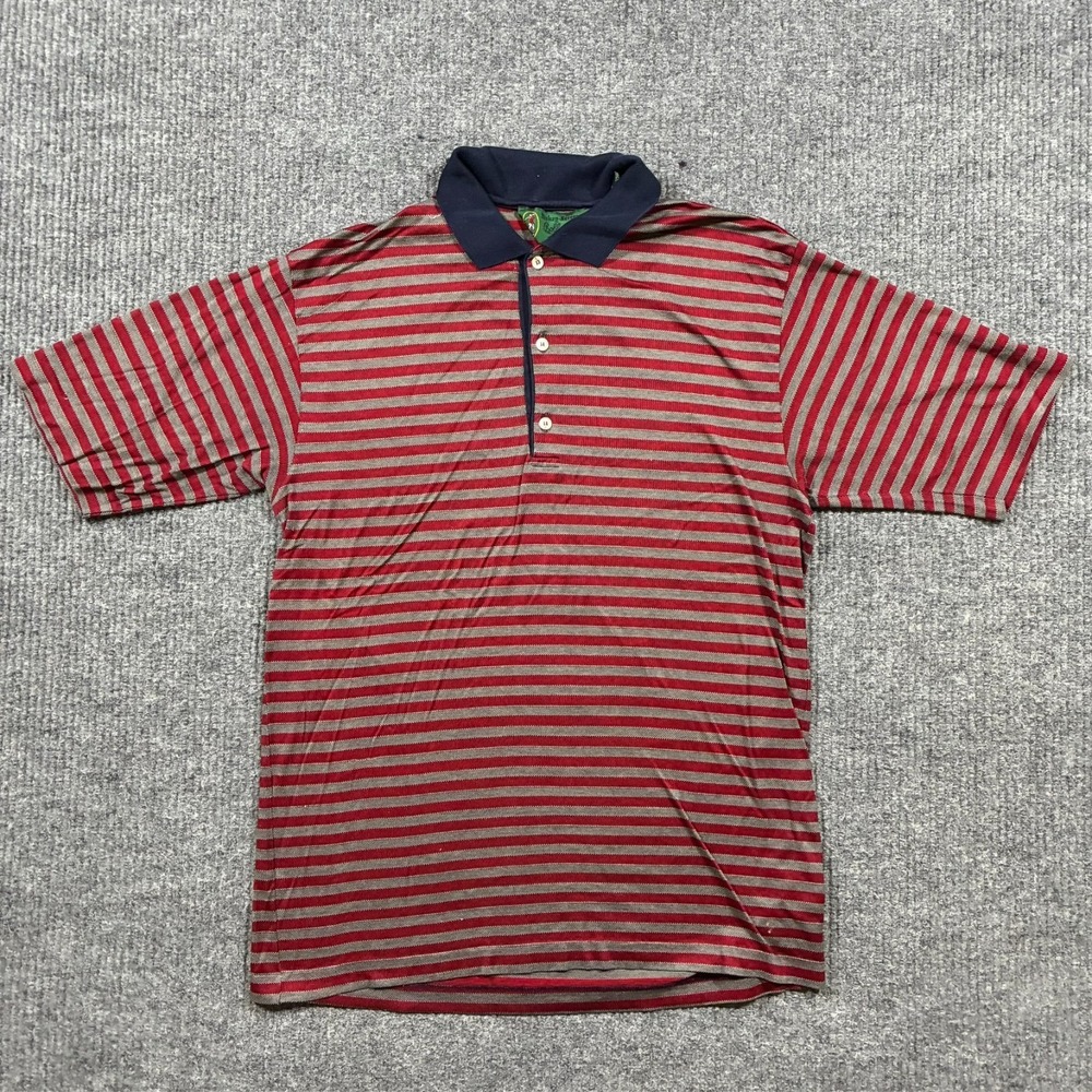 Bobby Jones Collection Polo Shirt Mens Size Large Red Striped Cotton Italy Golf